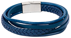 Modrý náramek z kožených pásků Leather
