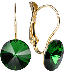 Pozlacené náušnice Rivoli Dark Moss Green