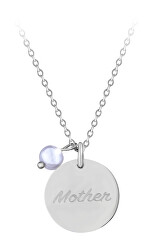 Něžný ocelový náhrdelník s přívěskem a perlou Mother