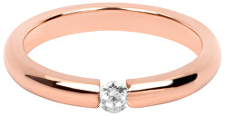 Něžný růžově pozlacený ocelový prsten s krystalem