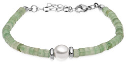Něžný zelený korálkový náramek s perlou VESB0712S-E