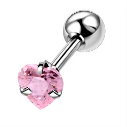 Orecchino piercing in acciaio con cristallo rosa Cuore