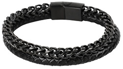 Bracciale nero da uomo in combinazione acciaio e pelle