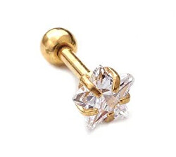 Cercel piercing placat cu aur cu cristal Stea