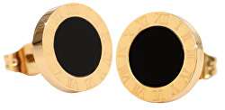 Pozlátené oceľové náušnice s čiernym stredom KE-015