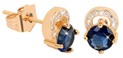 Vergoldete glitzernde Ohrringe mit blauen Kristallen