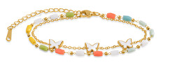 Bracciale placcato oro con perline colorate e farfalline