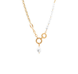 Pôvabný oceľový náhrdelník s perlami VBS006S-PET