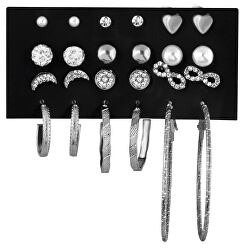 Set di orecchini tondi a bottone con zirconi Silver (12 paia)