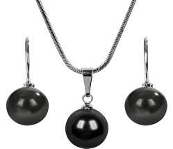 Moderní sada náhrdelníku a náušnic Pearl Black SET-041