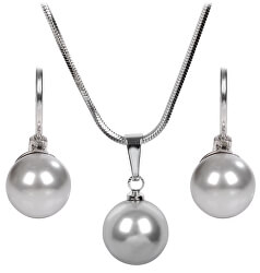 Súprava náhrdelníka a náušníc Pearl Light Grey SET-041