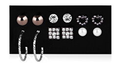 Set Ohrringe mit Ringen und Steinen mit Zirkonen Silver (6 Paar)