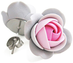 Szürke-rózsaszín virágok fülbevaló puzetky