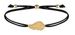 Schnur-Armband mit Engelsflügel Schwarz/Gold