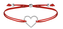 Schnur-Armband mit Herzen Rot/Stahl