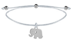 Braccialetto bianco in cordoncino con elefante in acciaio