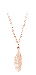 Stylový růžově zlacený náhrdelník s peříčkem