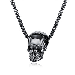 Tmavý ocelový náhrdelník pro muže s lebkou