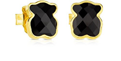 Pozlacené medvídkové náušnice s onyxem Icon Color 815433501