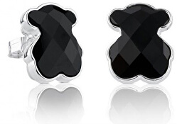 Stříbrné medvídkové náušnice s onyxem Icon Color 715433500