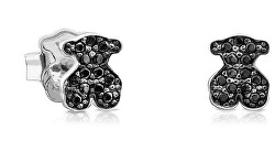 Stříbrné medvídkové náušnice s onyxem Icon Color 614933520