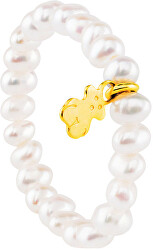 Univerzální prsten s perlami a zlatým medvídkem Tous Pearls 1004042512