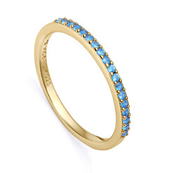 Inel elegant placat cu aur cu zirconii albastre Trend 9118A014