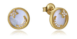 Hravé pozlacené náušnice s perletí a zirkony Elegant 13080E100-90