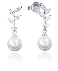 Luxusné strieborné náušnice so zirkónmi a perlou Clasica 71049E000-38
