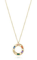 Módny pozlátený náhrdelník s farebnými zirkónmi Elegant 13208C100-39