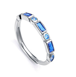 Inel minunat din argint cu pietre de zircon albastre 9121A0