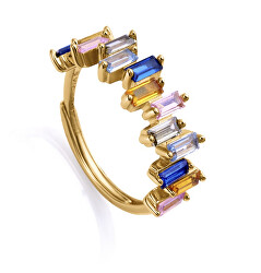 Slušivý pozlacený prsten s barevnými zirkony 9101A01