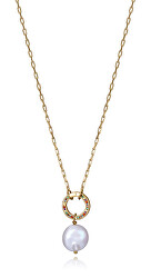 Trblietavý pozlátený náhrdelník s perlou Elegant 13180C100-99