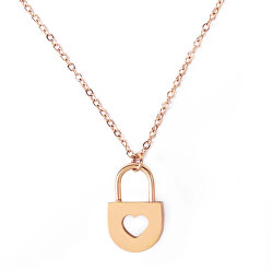 Romantický ocelový náhrdelník Heart Key Gold