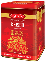 Reishi Bio 120 kapslí + Reishi v kávě 2 ks - dárkové balení v plechové dóze