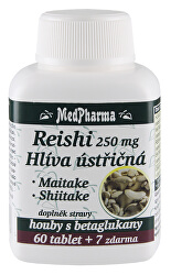 Reishi 250 mg + hlíva ústřičná + maitake + shiitake 60 tbl. + 7 tbl. ZDARMA