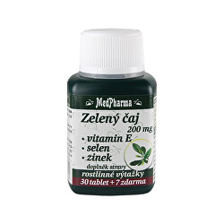 Zelený čaj 200 mg + vitamín E + selen + zinek 30 tbl. + 7 tbl. ZDARMA
