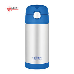 FUNtainer Detská termoska s slamkou - strieborná / modrá 355 ml