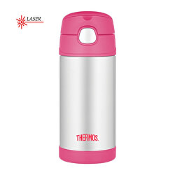 FUNtainer Dětská termoska s brčkem - stříbrná/růžová 355 ml