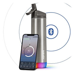 Nerezová chytrá lahev s brčkem 620 ml, Bluetooth tracker, nerezová
