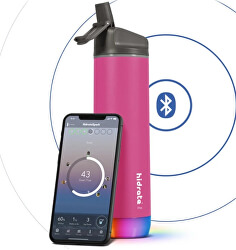 Nerezová chytrá fľaša so slamkou 620 ml, Bluetooth tracker, ružová