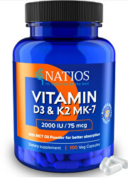 Vitamin D3 & K2 (MenaQ7 MK-7) 2000 IU & 75 mcg 100 kapslí