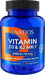 Vitamin D3 & K2 (MenaQ7 MK-7) 2000 IU & 75 mcg 100 kapslí