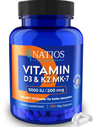 Vitamin D3 & K2 (MenaQ7 MK-7) 5000 IU & 200 mcg 100 kapslí