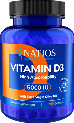 Vitamin D3 - vysoce vstřebatelný 5000 IU 250 softgel kapslí (s olivovým olejem)
