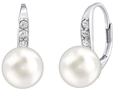 Stříbrné náušnice s bílou perlou Swarovski® Crystals LPSER0639