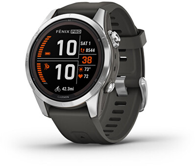 Garmin - Garmin fenix 7S PRO Solar + mapy Topo Czech PRO - Silver / Black Silicone Band (010-02776-01)