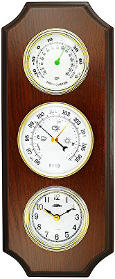 MPM Quality - Nástěnné dřevěné hodiny s barometrem a teploměrem E06P.3976.50