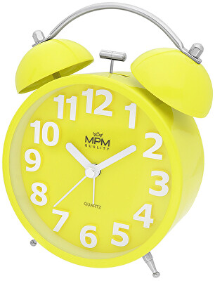 MPM Quality - Analogový kovový budík MPM Happy Morning - žlutý C01.4056.10
