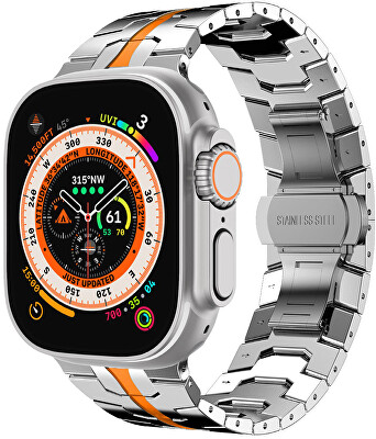 4wrist - Ocelový tah Iron Man pro Apple Watch 42/44/45/49 mm - Silver/Orange